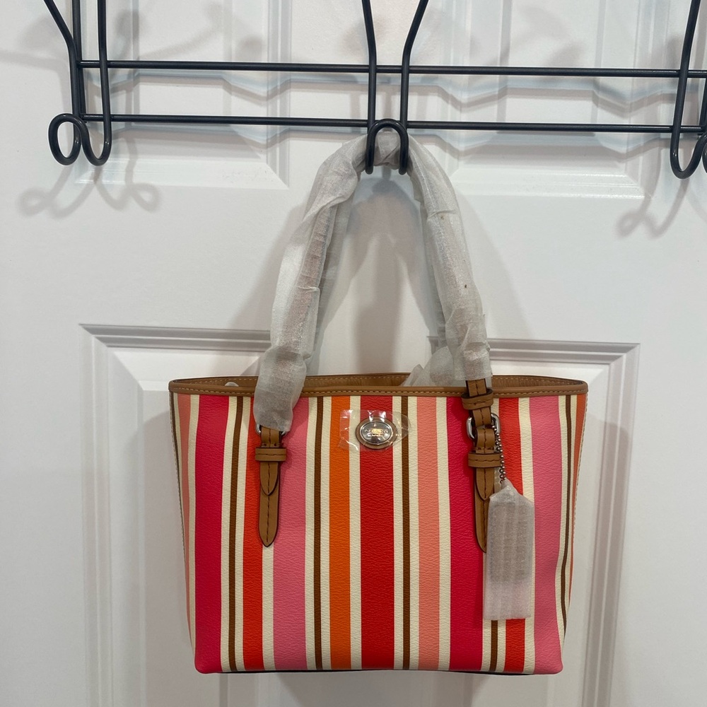 Coach Pink and Orange Striped Tote Bag
